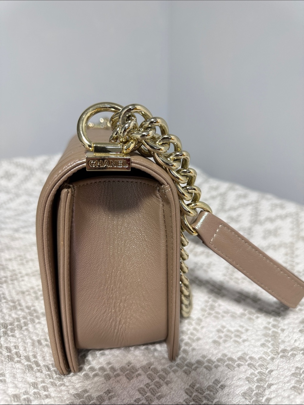 CHANEL Quilted Lambskin Boy Shoulder Bag in Taupe Beige with Silver Hardware - Picture 2 of 9